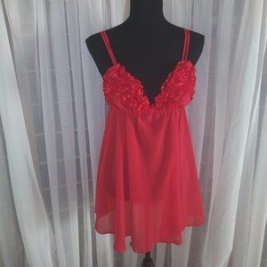 Victorias Secret Vintage Red Ribbon Ruffles Nighty